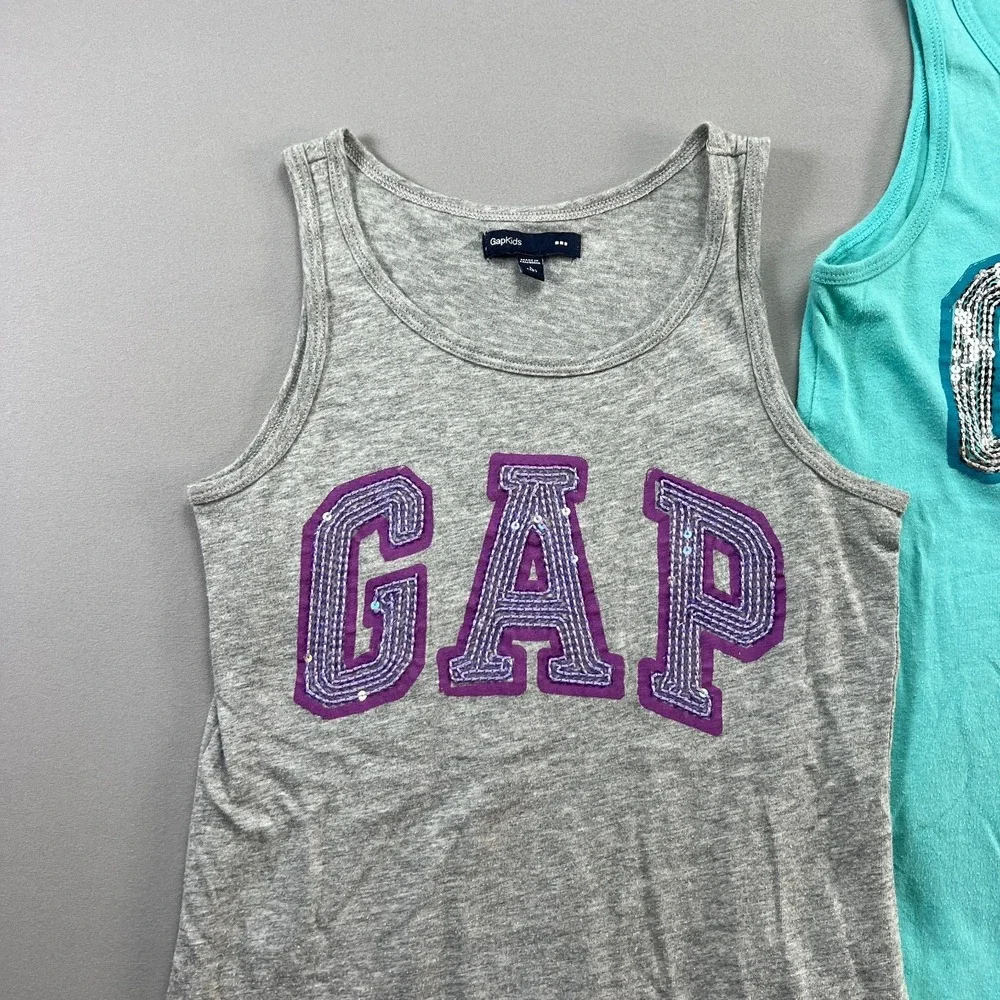 Set Of 2 Gap Tank Top Girls L 10 Multicolor Embellished Sequin Logo Wide Strap
